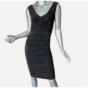 French Connection black metallic stretch draped bodycon dress xs